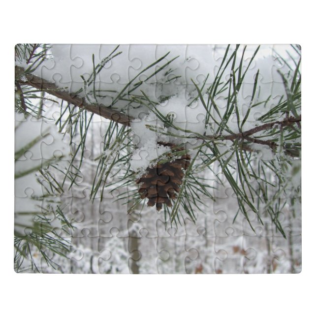 Snowy Pine Branch Winter Nature Photography Jigsaw Puzzle (Puzzle Horizontal)