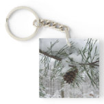 Snowy Pine Branch Winter Nature Photography Keychain