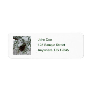 Snowy Pine Branch Winter Nature Photography Label