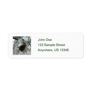 Snowy Pine Branch Winter Nature Photography Label