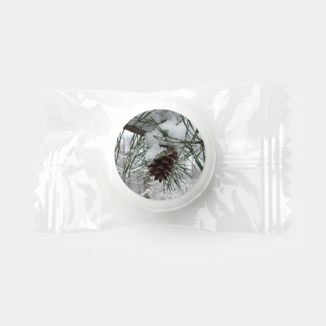 Snowy Pine Branch Winter Nature Photography Life Saver® Mints (Front)