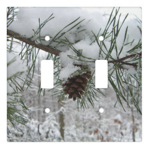 Snowy Pine Branch Winter Nature Photography Light Switch Cover