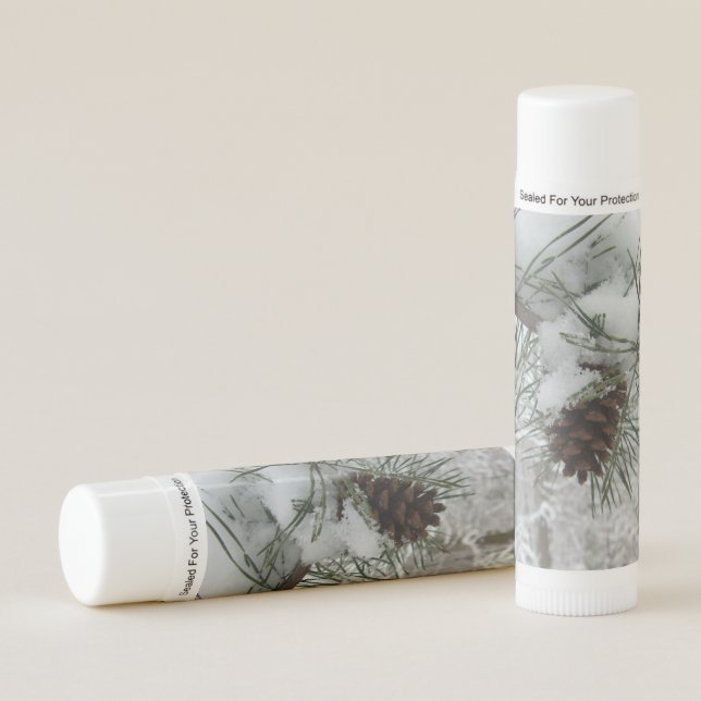 Snowy Pine Branch Winter Nature Photography Lip Balm (Front)