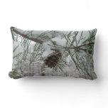 Snowy Pine Branch Winter Nature Photography Lumbar Pillow