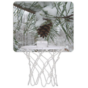 Snowy Pine Branch Winter Nature Photography Mini Basketball Hoop