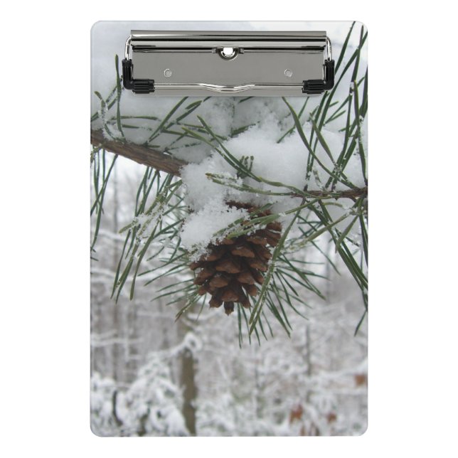 Snowy Pine Branch Winter Nature Photography Mini Clipboard (Front)