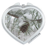 Snowy Pine Branch Winter Nature Photography Mirror For Makeup
