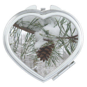 Snowy Pine Branch Winter Nature Photography Mirror For Makeup