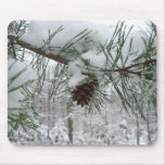 Snowy Pine Branch Winter Nature Photography Mouse Pad