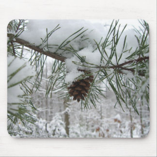 Snowy Pine Branch Winter Nature Photography Mouse Pad
