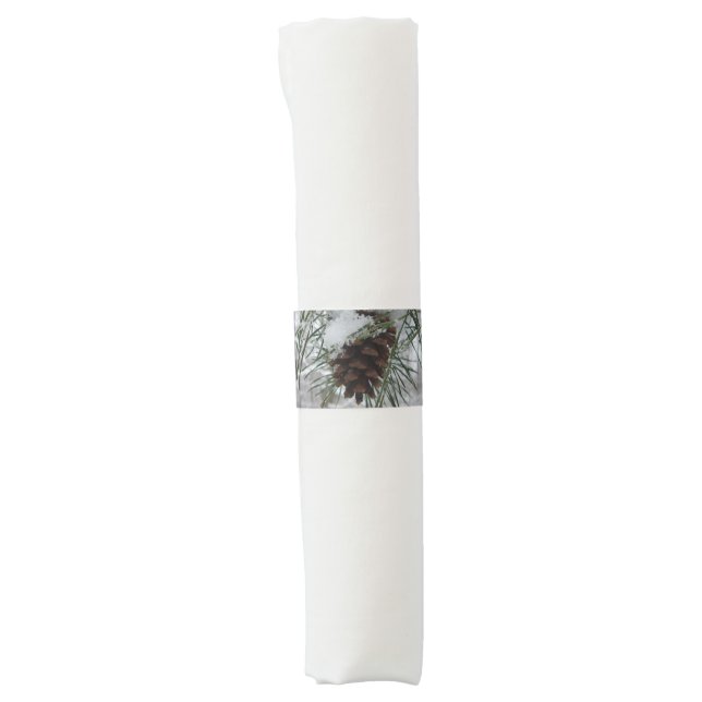 Snowy Pine Branch Winter Nature Photography Napkin Bands (Front)