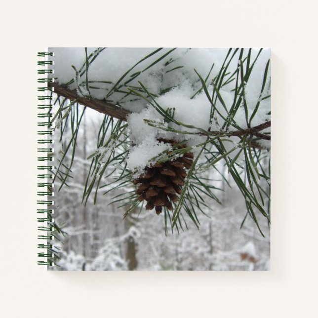 Snowy Pine Branch Winter Nature Photography Notebook (Front)