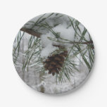 Snowy Pine Branch Winter Nature Photography Paper Plates