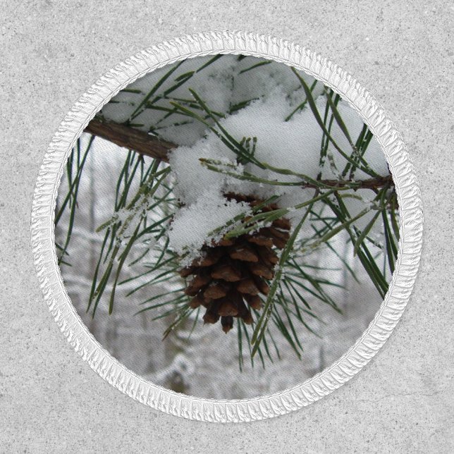 Snowy Pine Branch Winter Nature Photography Patch (Front)