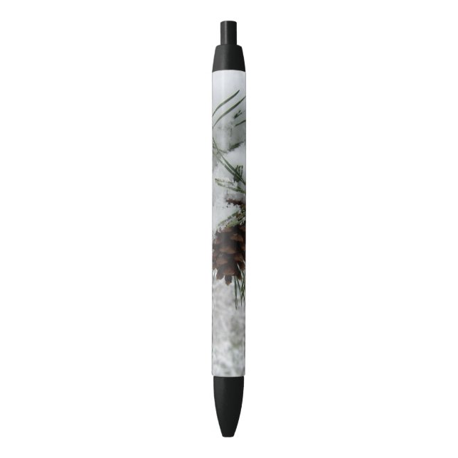 Snowy Pine Branch Winter Nature Photography Pen (Front Vertical)