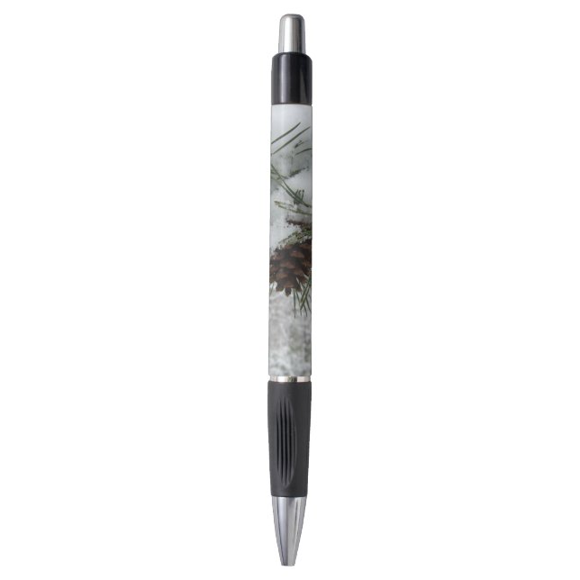 Snowy Pine Branch Winter Nature Photography Pen (Front Vertical)