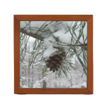 Snowy Pine Branch Winter Nature Photography Pencil Holder