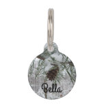 Snowy Pine Branch Winter Nature Photography Pet ID Tag
