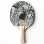 Snowy Pine Branch Winter Nature Photography Ping Pong Paddle
