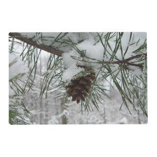Snowy Pine Branch Winter Nature Photography Placemat