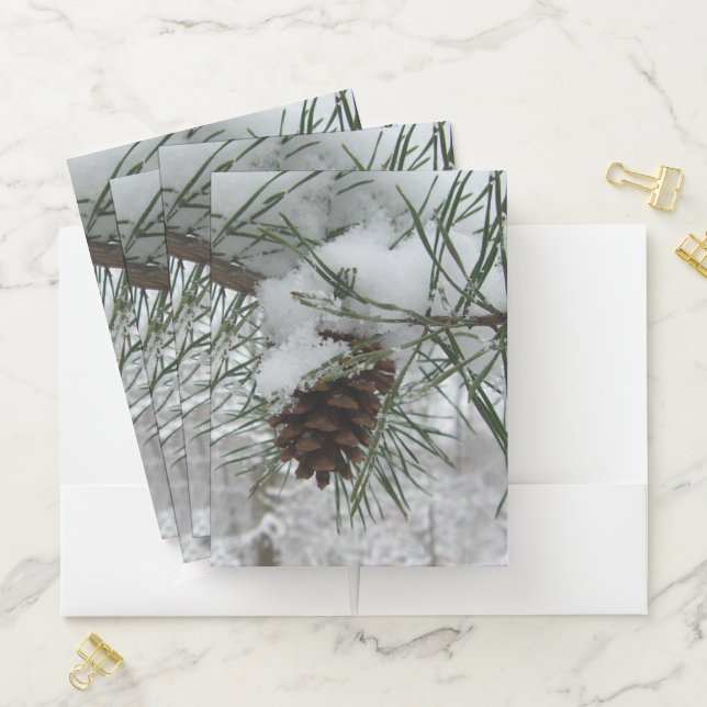 Snowy Pine Branch Winter Nature Photography Pocket Folder (In Situ)