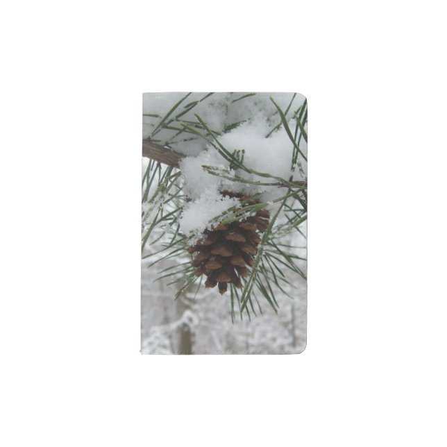 Snowy Pine Branch Winter Nature Photography Pocket Moleskine Notebook (Front)