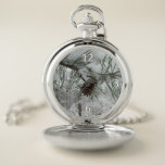 Snowy Pine Branch Winter Nature Photography Pocket Watch