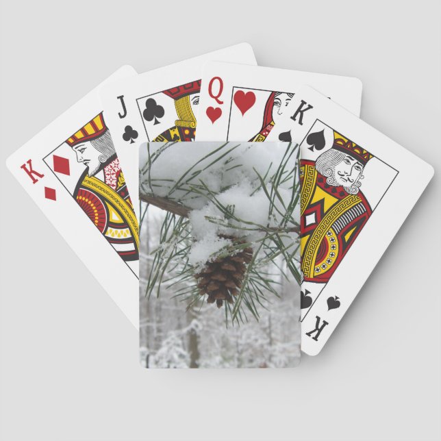 Snowy Pine Branch Winter Nature Photography Poker Cards (Back)