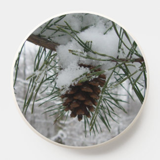 Snowy Pine Branch Winter Nature Photography PopSocket