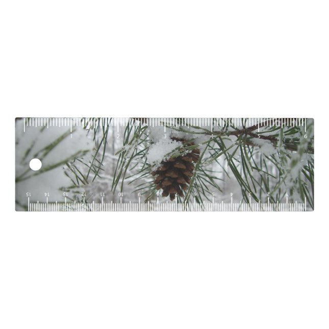 Snowy Pine Branch Winter Nature Photography Ruler (Front)