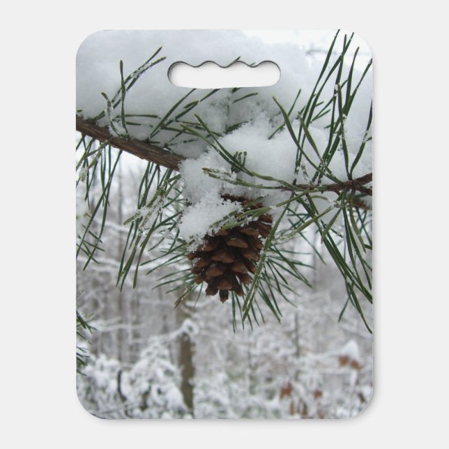 Snowy Pine Branch Winter Nature Photography Seat Cushion (Front Vertical)