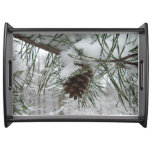 Snowy Pine Branch Winter Nature Photography Serving Tray
