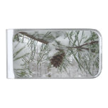 Snowy Pine Branch Winter Nature Photography Silver Finish Money Clip