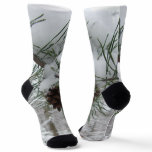 Snowy Pine Branch Winter Nature Photography Socks