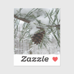 Snowy Pine Branch Winter Nature Photography Sticker
