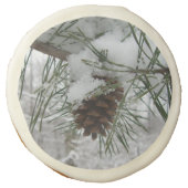 Snowy Pine Branch Winter Nature Photography Sugar Cookie (Front)