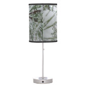 Snowy Pine Branch Winter Nature Photography Table Lamp (Back)