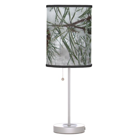 Snowy Pine Branch Winter Nature Photography Table Lamp (Right)