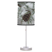 Snowy Pine Branch Winter Nature Photography Table Lamp (Front)
