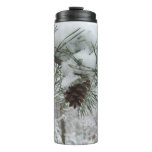 Snowy Pine Branch Winter Nature Photography Thermal Tumbler