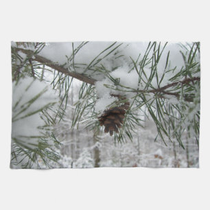 Snowy Pine Branch Winter Nature Photography Towel