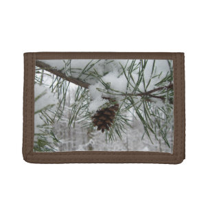 Snowy Pine Branch Winter Nature Photography Trifold Wallet