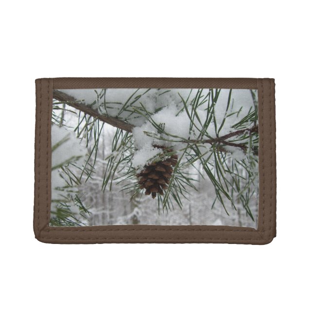 Snowy Pine Branch Winter Nature Photography Trifold Wallet (Front)