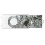 Snowy Pine Branch Winter Nature Photography USB Flash Drive