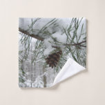 Snowy Pine Branch Winter Nature Photography Wash Cloth