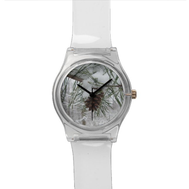 Snowy Pine Branch Winter Nature Photography Watch (Close Up)