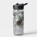 Snowy Pine Branch Winter Nature Photography Water Bottle