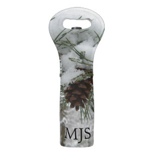 Snowy Pine Branch Winter Nature Photography Wine Bag