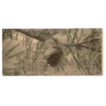 Snowy Pine Branch Winter Nature Photography Wood Flash Drive