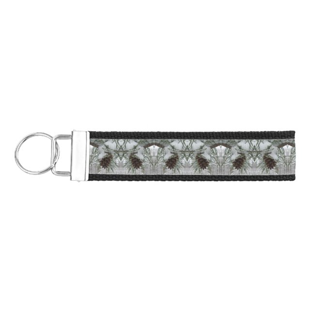 Snowy Pine Branch Winter Nature Photography Wrist Keychain (Keys on Left)